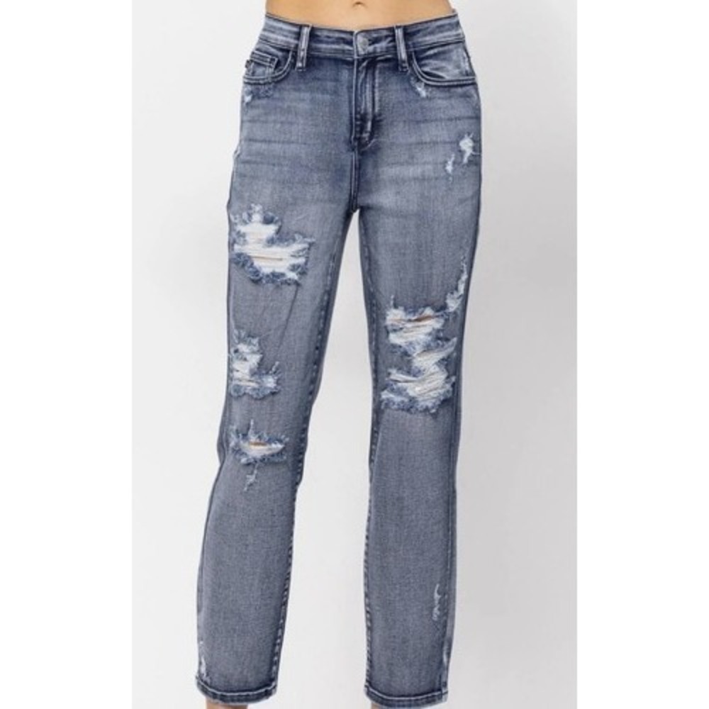 Judy Blue Jeans 13 31 High Rise Boyfriend Distressed Destroyed Acid Stone 27"